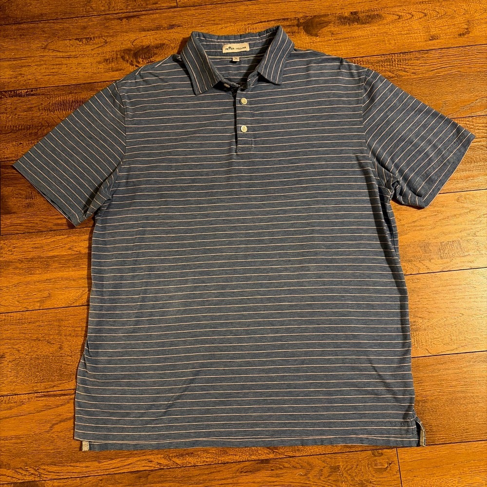 Peter Millar Mens Blue Pink Striped Short Sleeve Polo Shirt MS20K21 Size M